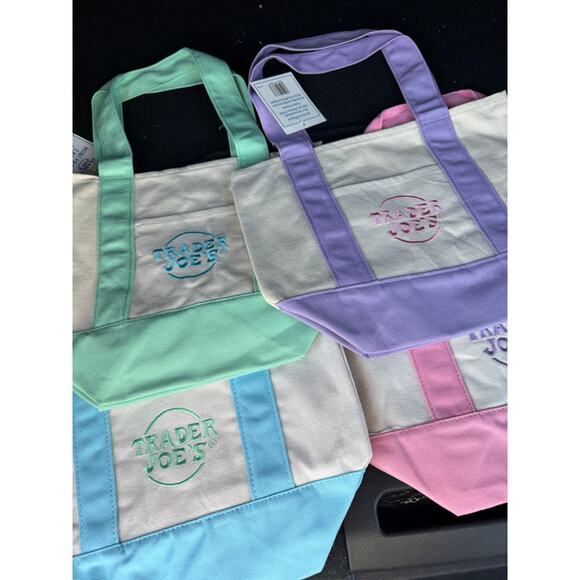 NEW Trader Joe’s Mini Pastel Canvas Tote Bag Set of all 4 colors - Picture 3 of 4